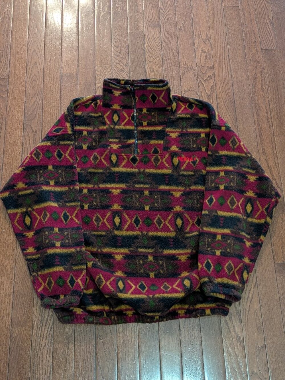 90's Geometric Aztec Print "Pentax" 1/4 Zip Fleece - Size XL